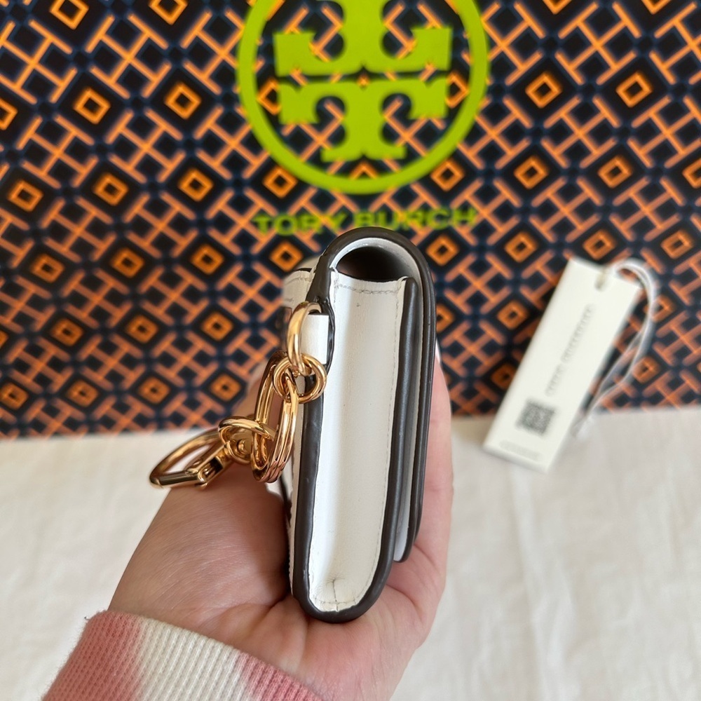 Tory Burch Emerson Soft Colorblock Flap Card Case Wallet Optic White Moose - Picture 3 of 10